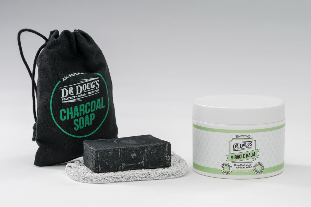 Dr. Doug's Dry Skin Toolkit: Original Miracle Balm 8 oz jar and Charcoal Soap