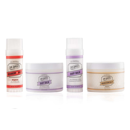 New Mom's Toolkit that includes Recovery Balm, Baby Balm, and Magnesium Balm